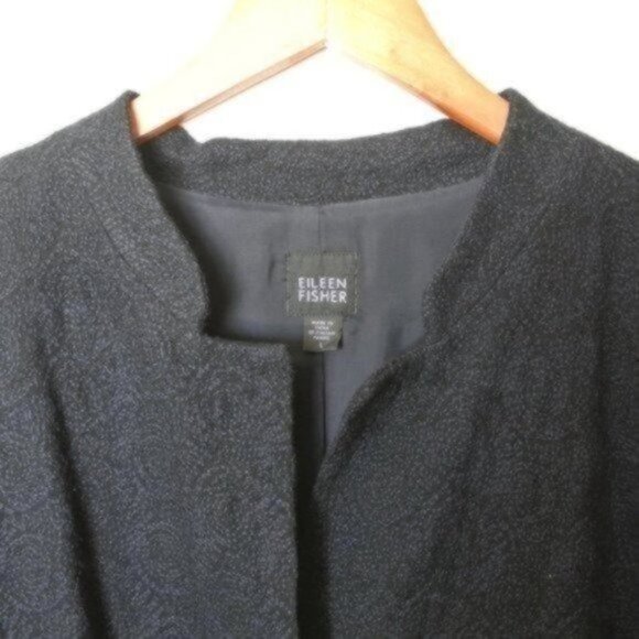 Eileen‎ Fisher Black Texturized Embroidered Blazer L Large - Picture 4 of 8